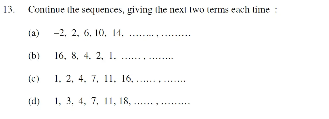 Question 13(13(a),13(b),13(c),13(d))(13(a),13(b),13(c),13(d))(13(a),13(b),13(c),13(d)) - Oundle School 11 Plus Maths Sample Paper 2009