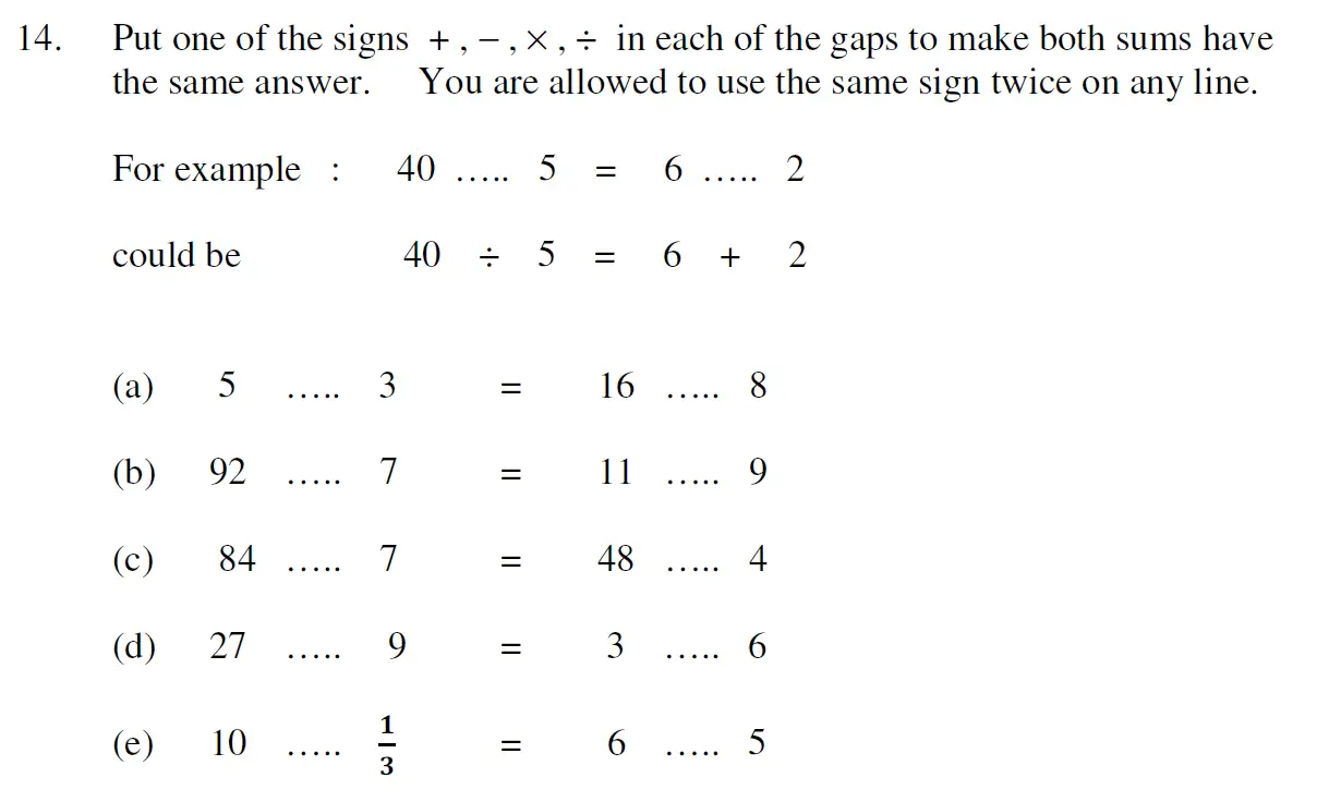 Question 14(14(a),14(b),14(c),14(d),14(e))(14(a),14(b),14(c),14(d),14(e))(14(a),14(b),14(c),14(d),14(e)) - Oundle School 11 Plus Maths Sample Paper 2009