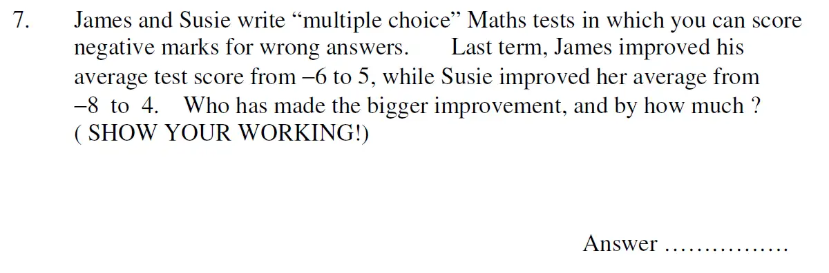 Question 7 - Oundle School 11 Plus Maths Sample Paper 2009