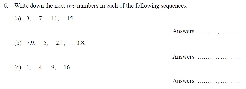 Question 6(a,b,c) - Oundle School 11 Plus Maths Entrance Exam 2013