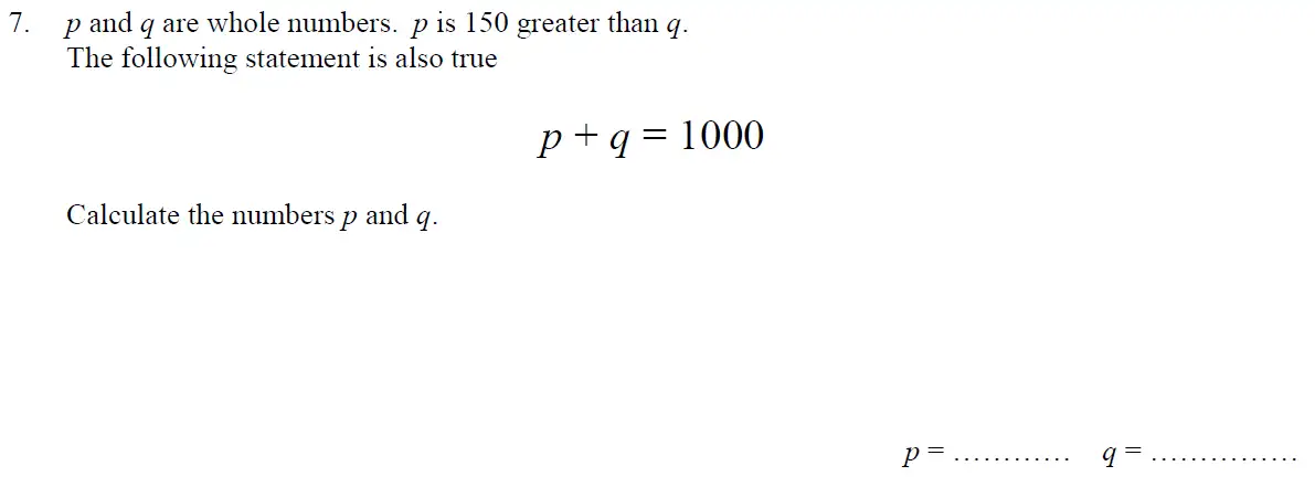 Question 7 - Oundle School 11 Plus Maths Junior Entrance Exam 2016