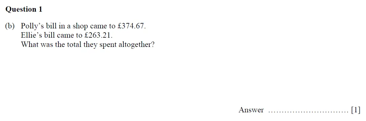 Question 1(b) - Oundle School - 11 Plus Maths Junior Entrance Exam - 2018