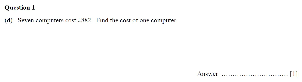 Question 1(d) - Oundle School - 11 Plus Maths Junior Entrance Exam - 2018