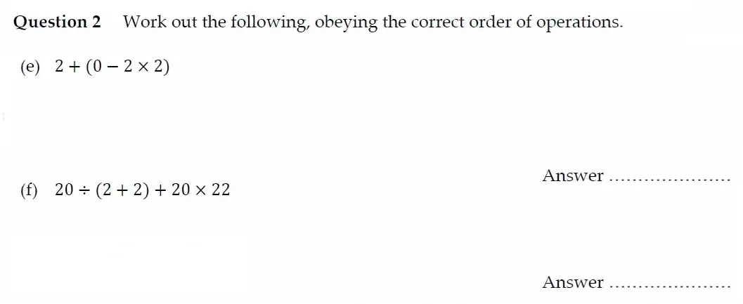 Question 02(e, f) - Oundle School - 11 Plus Maths Junior Entrance Exam - 2022
