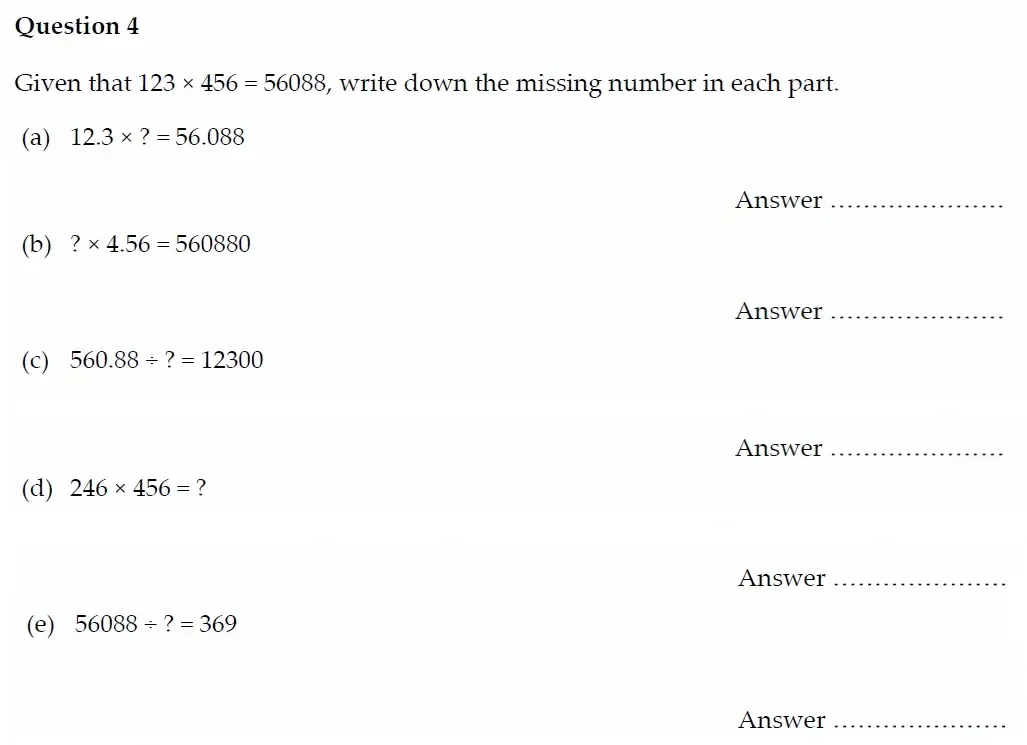 Question 04(a, b, c, d & e) - Oundle School - 11 Plus Maths Junior Entrance Exam - 2022