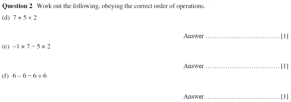 Question 2(d,e,f) - Oundle School First Form Mathematics 2020