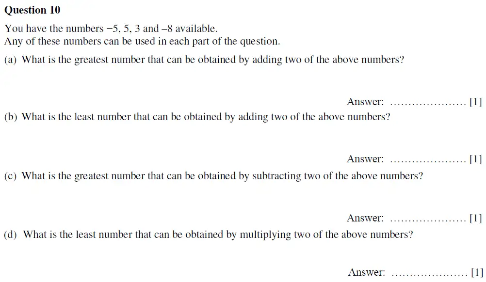 Question 10(10(a),10(b),10(c),10(d)) - Oundle School First Form Mathematics 2020