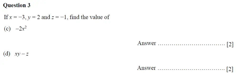 Question 3(c,d) - Oundle School - 11 Plus Second Form Mathematics - 2019