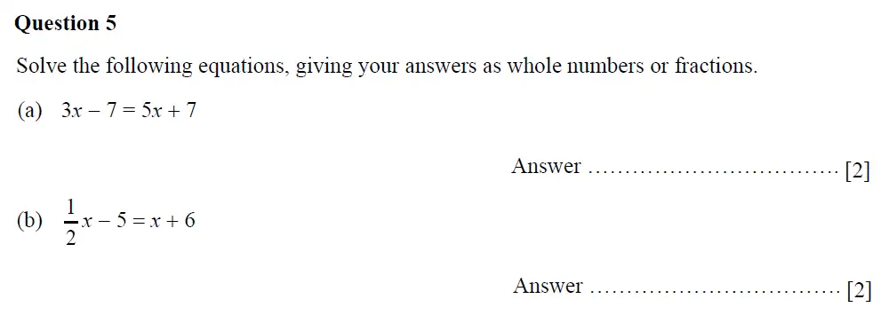 Question 5(a,b) - Oundle School - 11 Plus Second Form Mathematics - 2019