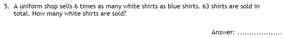 Question 5 - Reading Blue Coat School 11 Plus Maths Sample Paper 2024