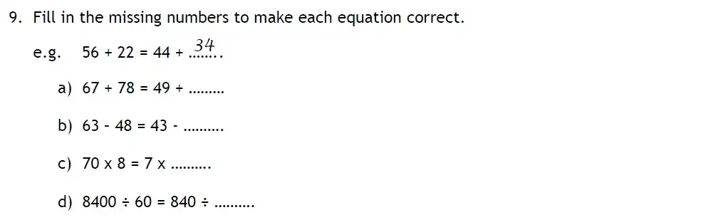 Question 9(a,b,c,d) - Reading Blue Coat School 11 Plus Maths Sample Paper 2024