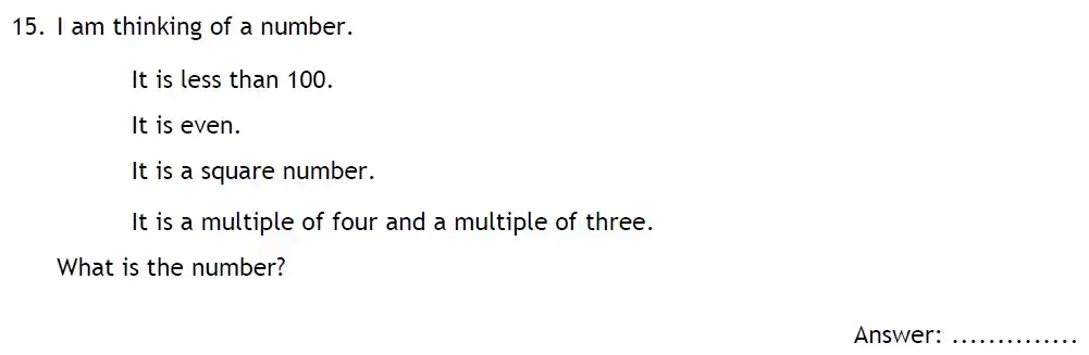 Question 15 - Reading Blue Coat School 11 Plus Maths Sample Paper 2024