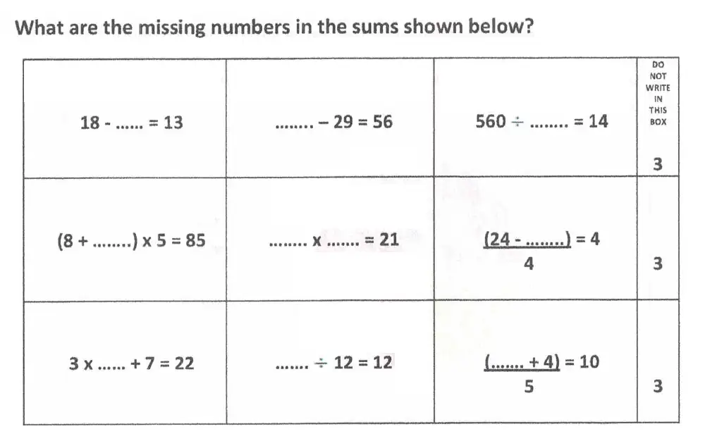 Question 42(42(a),42(b),42(c),42(d),42(e),42(f),42(g),42(h),42(i)) - Reigate Grammar School 11 Maths Entrance Examination 2012