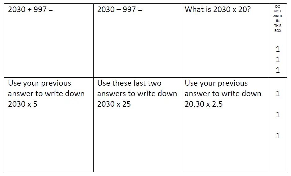 Question 1-6(1,2,3,4,5,6) - Reigate Grammar School - 11+ Maths Entrance Examination - 2013