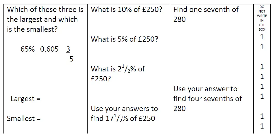Question 21-27(21,22,23,24,25,26,27) - Reigate Grammar School - 11+ Maths Entrance Examination - 2013