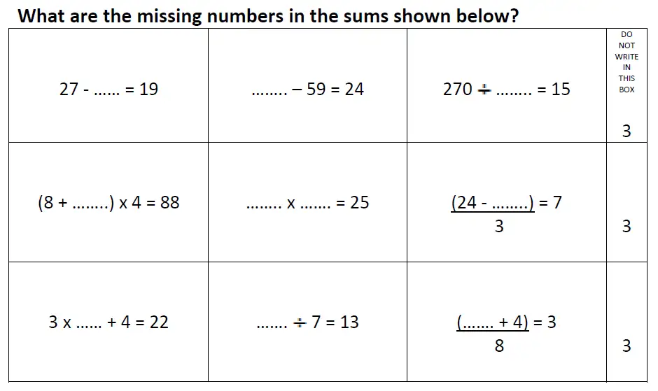 Question 49(49(a),49(b),49(c),49(d),49(e),49(f),49(g),49(h),49(i)) - Reigate Grammar School 11 Maths Entrance Examination 2013