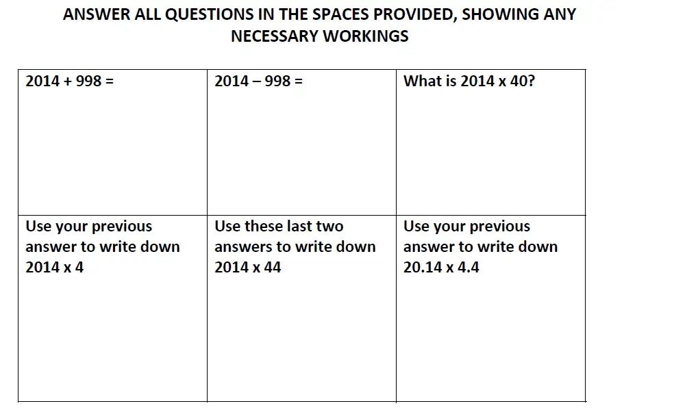 Question 1-6(1,2,3,4,5,6) - Reigate Grammar School 11 Plus Maths Entrance Exam Paper 2014