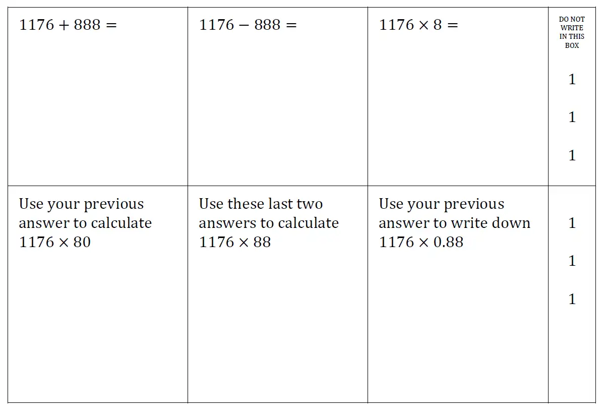 Question 1-6(1,2,3,4,5,6) - Reigate Grammar School 11 Plus Maths Entrance Examination 2015