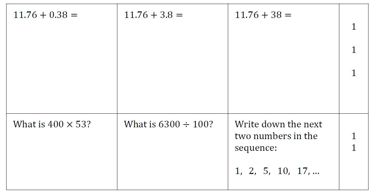 Question 7-14(7,8,9,10,11,12,13,14) - Reigate Grammar School 11 Plus Maths Entrance Examination 2015