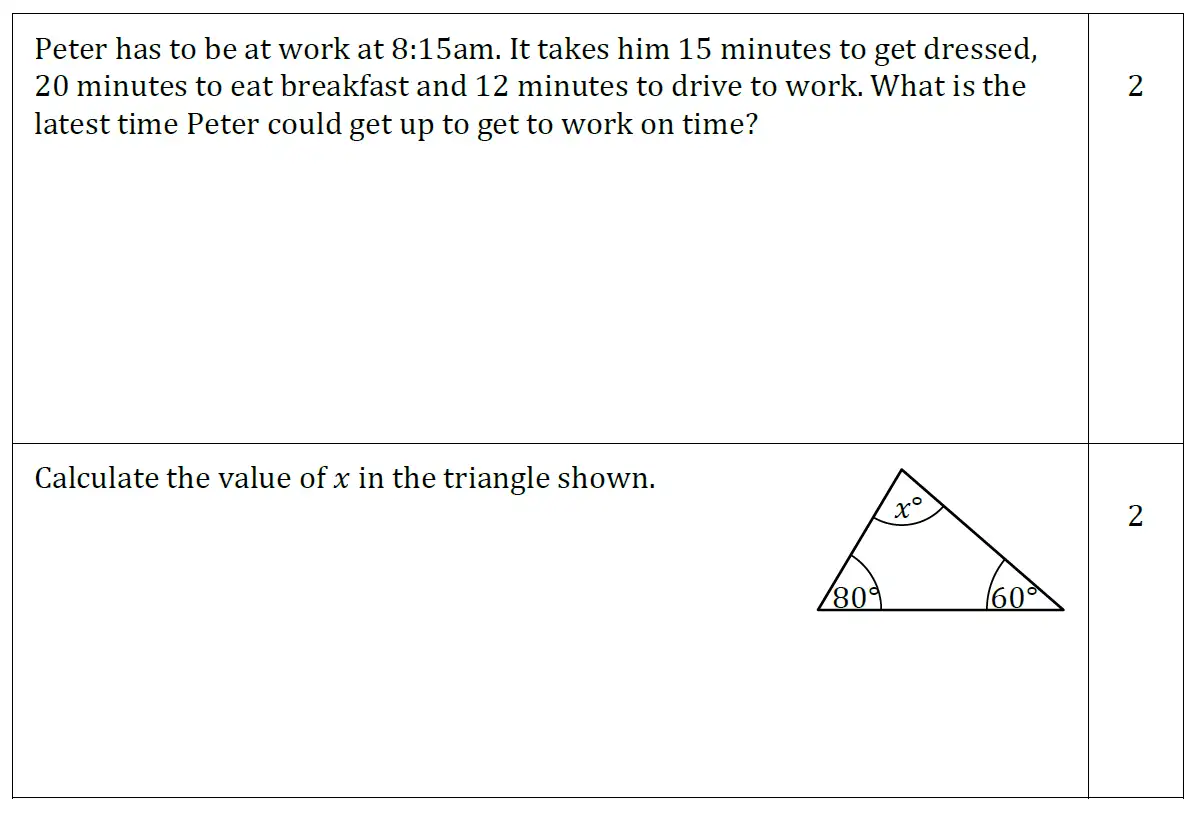 Question 46-47(46,47) - Reigate Grammar School 11 Plus Maths Entrance Examination 2015