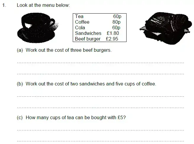 Question 1(a,b,c) - Royal Russell School Sample Year 7 Maths Practice Paper - 2024