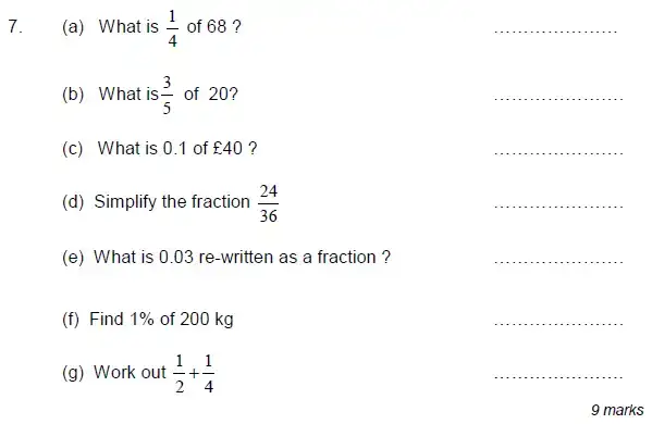 Question 7(a,b,c,d,e,f,g) - Royal Russell School Sample Year 7 Maths Practice Paper - 2024