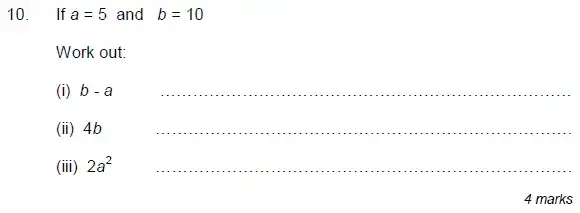 Question 10(a,b,c) - Royal Russell School Sample Year 7 Maths Practice Paper - 2024