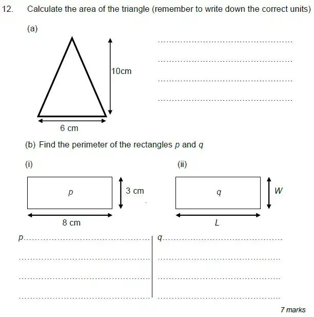 Question 12(a,b) - Royal Russell School Sample Year 7 Maths Practice Paper - 2024