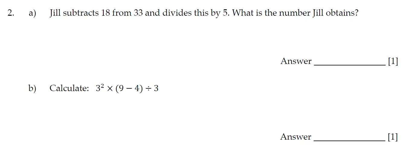 Question 2(a,b) - Sevenoaks School - Year 7 Maths Entrance Exam - 2020