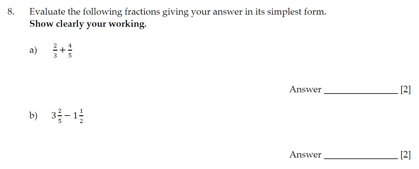 Question 8(a,b) - Sevenoaks School - Year 7 Maths Entrance Exam - 2020