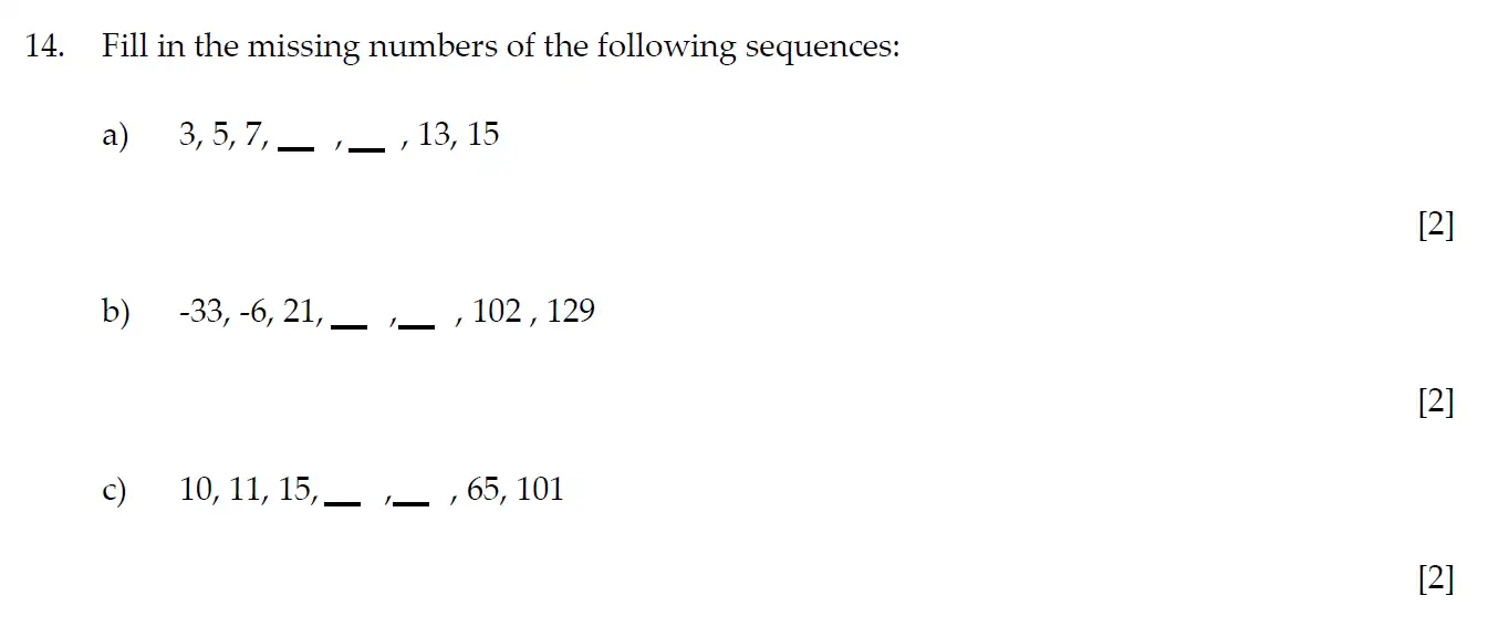 Question 14(a,b,c) - Sevenoaks School - Year 7 Maths Entrance Exam - 2020