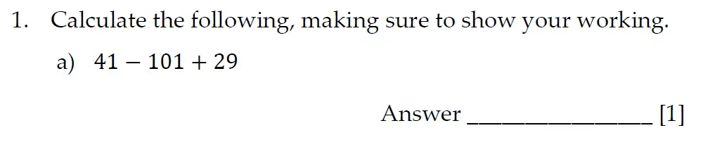 Question 1(a) - Sevenoaks School Year 7 Entrance Exam 2021