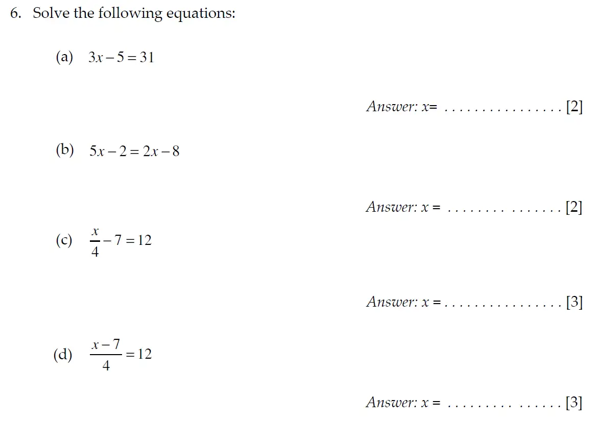 Question 6(a,b,c,d) - Sevenoaks School Year 7 2024 Sample Paper
