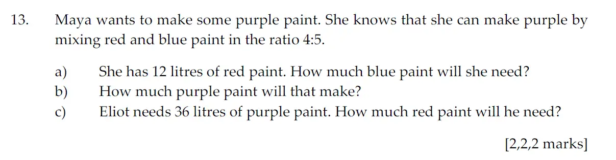 Question 13(13(a),13(b),13(c)) - Sevenoaks School Year 7 2011 Sample Paper