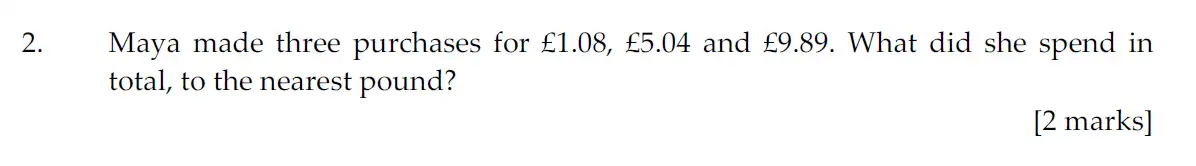 Question 2 - Sevenoaks School Year 7 2011 Sample Paper