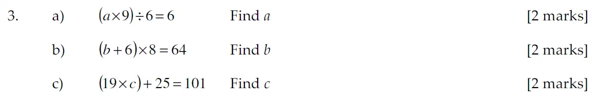 Question 3(a,b,c) - Sevenoaks School Year 7 2011 Sample Paper