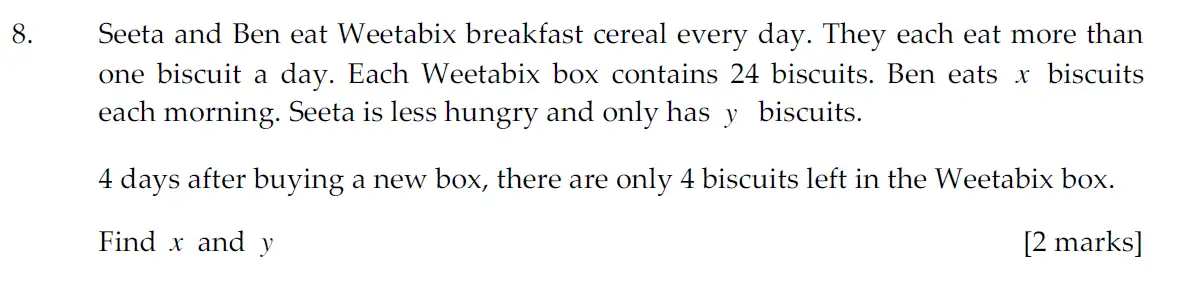 Question 8 - Sevenoaks School Year 7 2011 Sample Paper