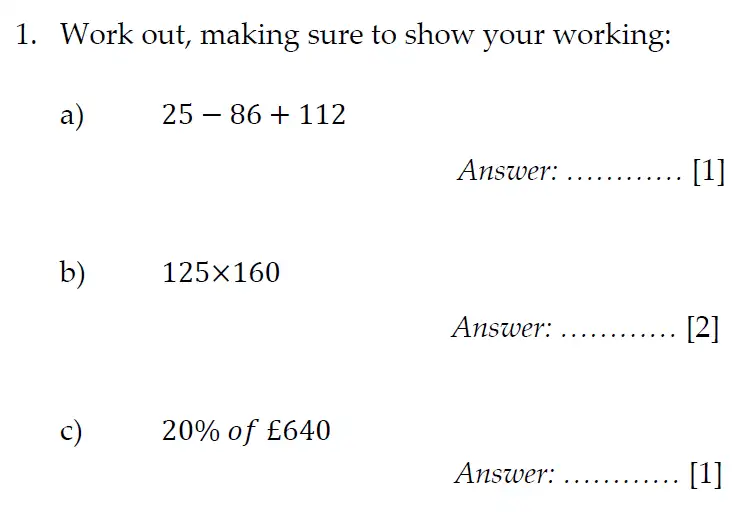 Question 1(a,b,c) - Sevenoaks School Year 7 2012 Sample Paper