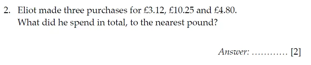 Question 2 - Sevenoaks School Year 7 2012 Sample Paper