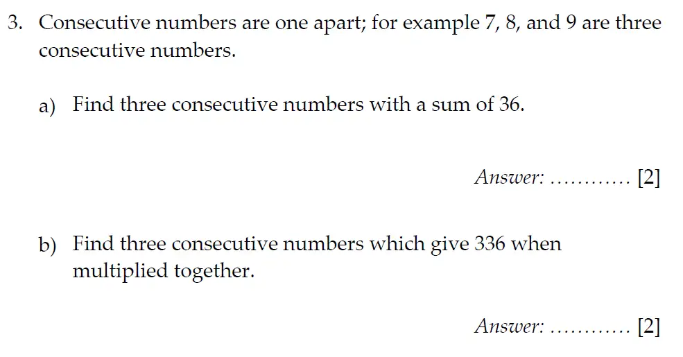 Question 3(a,b) - Sevenoaks School Year 7 2012 Sample Paper