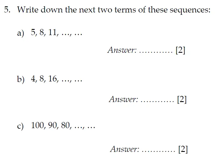 Question 5(a,b,c) - Sevenoaks School Year 7 2012 Sample Paper
