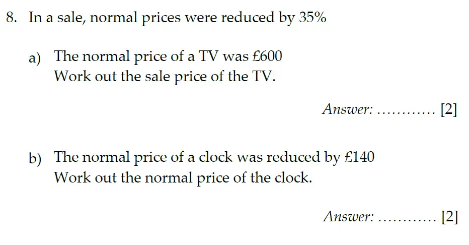Question 8(a,b) - Sevenoaks School Year 7 2012 Sample Paper