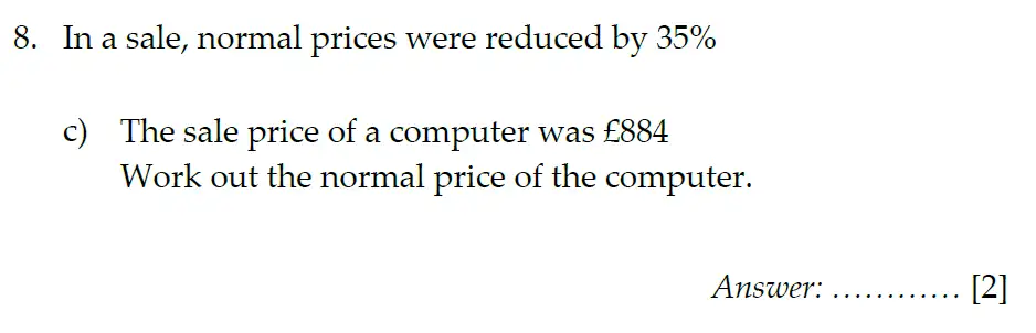 Question 8(c) - Sevenoaks School Year 7 2012 Sample Paper