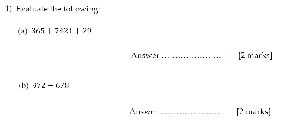 Question 1(a,b) - Sevenoaks School Year 7 2013 Sample Paper