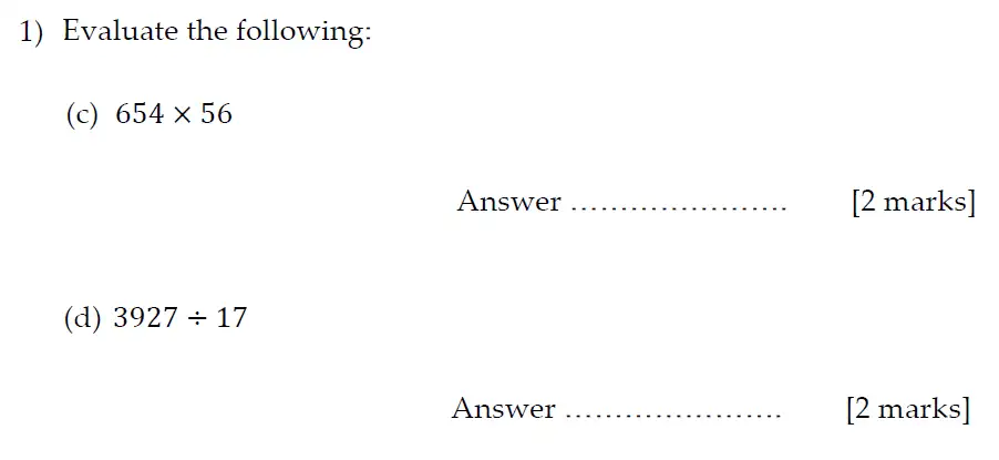 Question 1(c,d) - Sevenoaks School Year 7 2013 Sample Paper