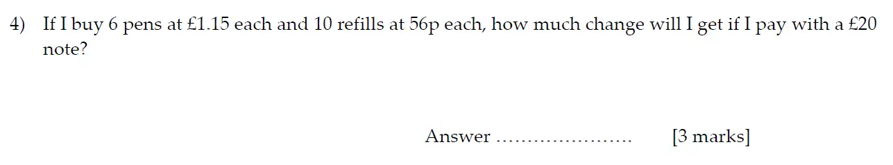 Question 4 - Sevenoaks School Year 7 2013 Sample Paper