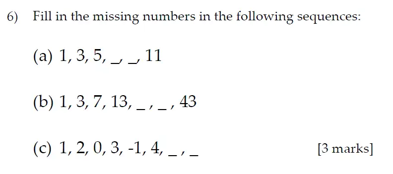 Question 6(a,b,c) - Sevenoaks School Year 7 2013 Sample Paper