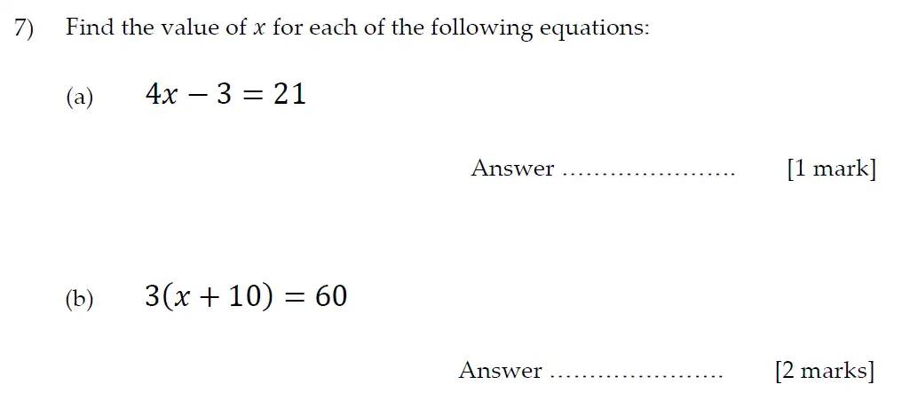 Question 7(a,b) - Sevenoaks School Year 7 2013 Sample Paper