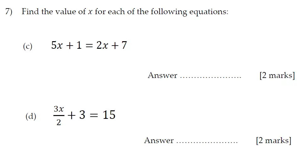 Question 7(c,d) - Sevenoaks School Year 7 2013 Sample Paper
