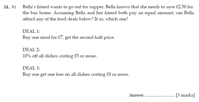 Question 14(b) - Sevenoaks School Year 7 Sample Paper 2014
